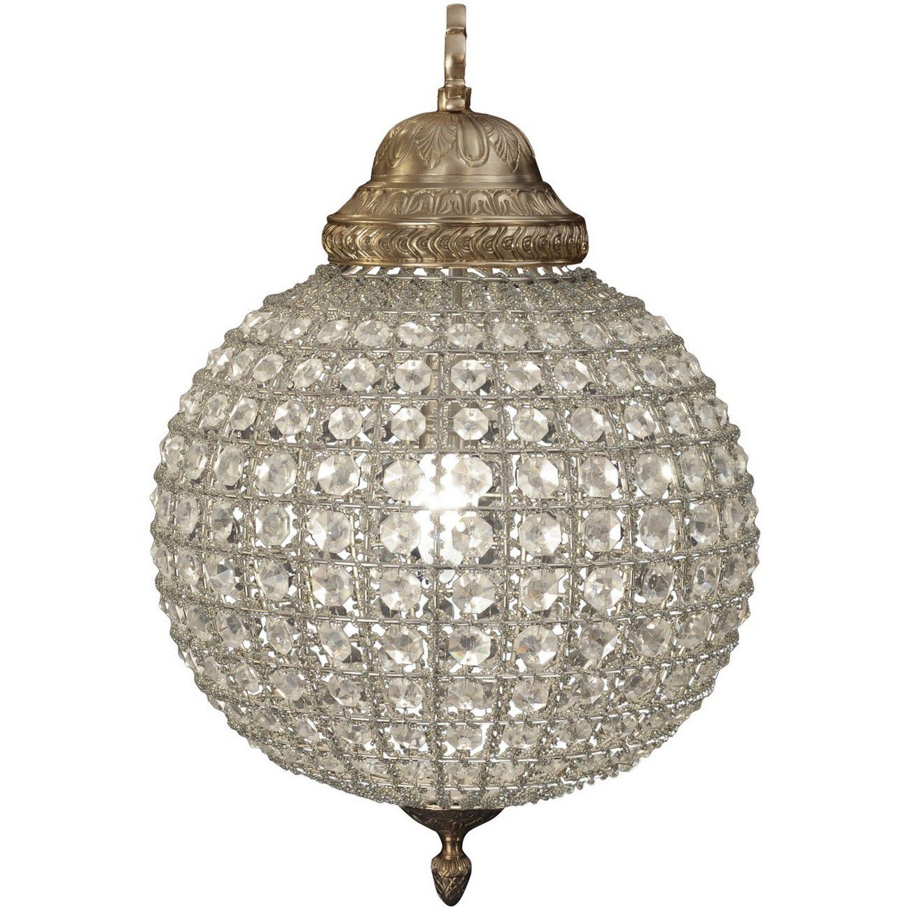 Round Crystal Effect Brass Chandelier Small Leaf Decoration Band E14 40W 1 thumbnail