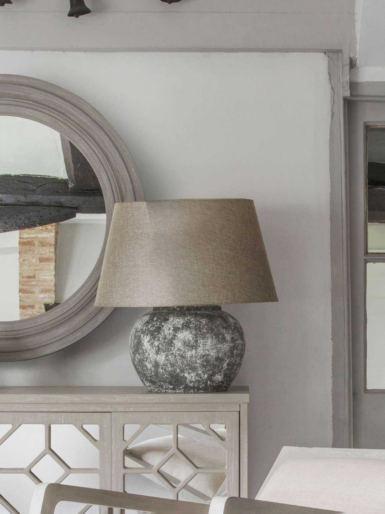 Aged Round Table Lamp With Shade hover image