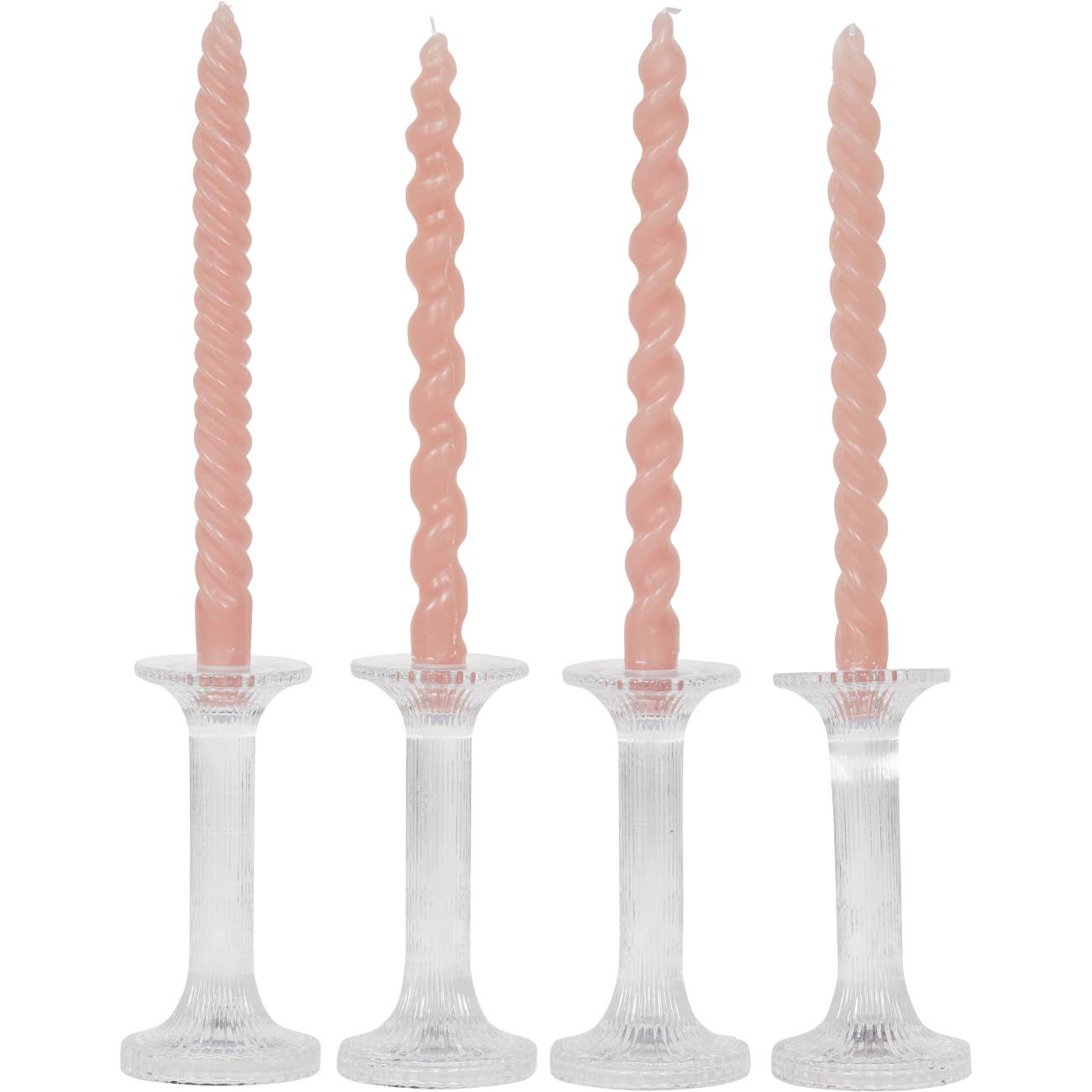 Set of 4 Glass Ribbed Candlestick The Libra Company