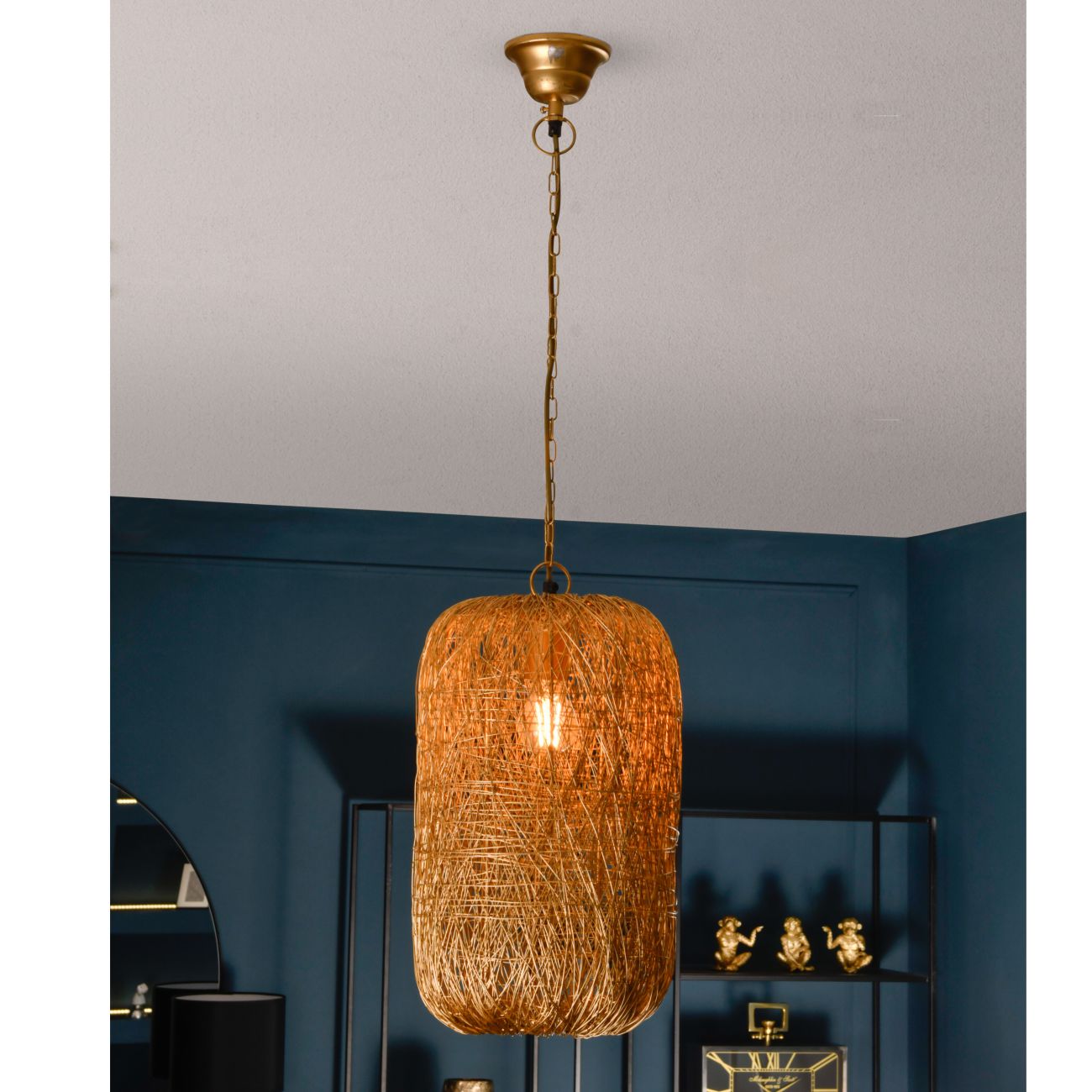 Tova Gold Woven Wire Tall Pendant Light