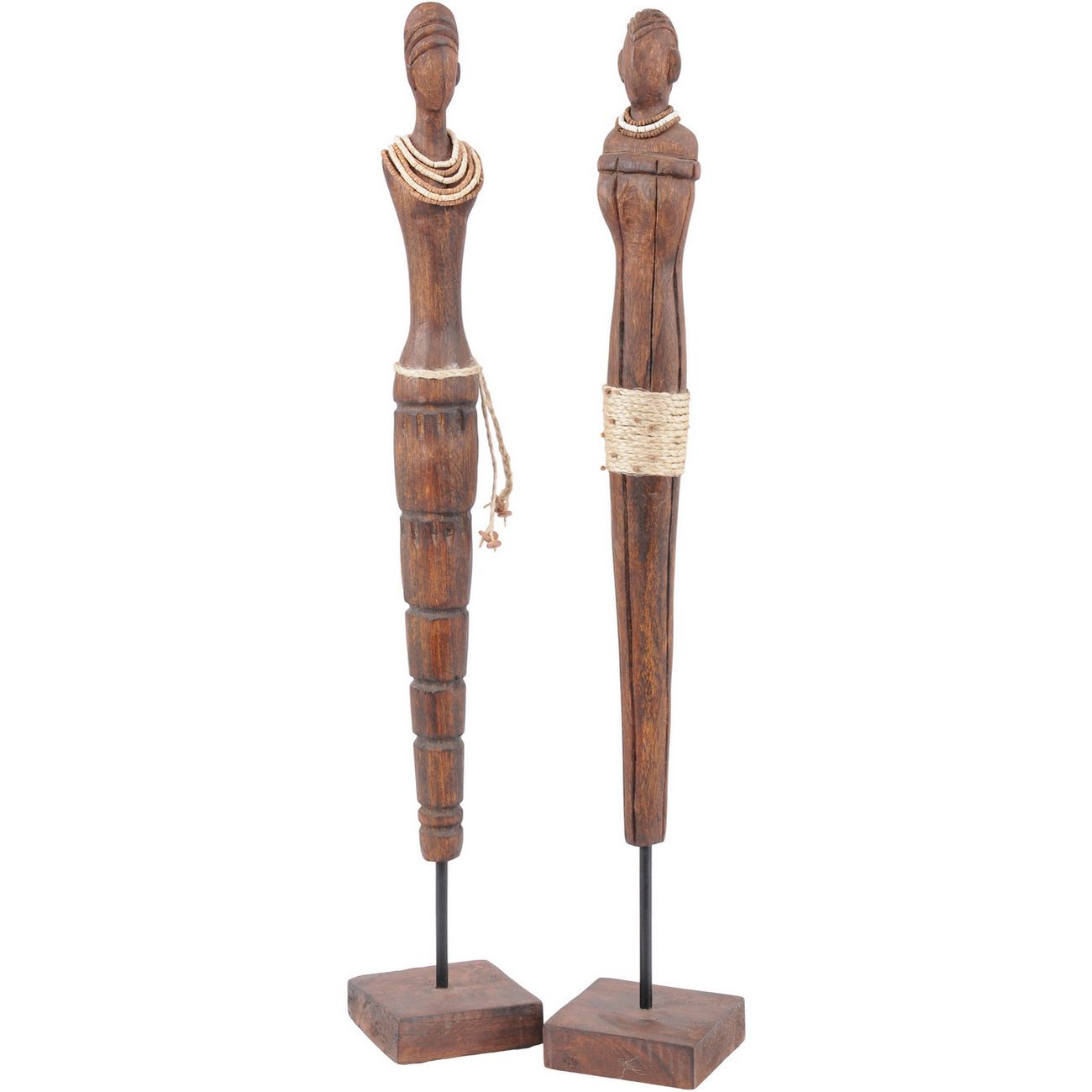 Tall Rounded Figure Tall Decorative Lady Wooden Sculpture with Rope and Bead Detail - Libra