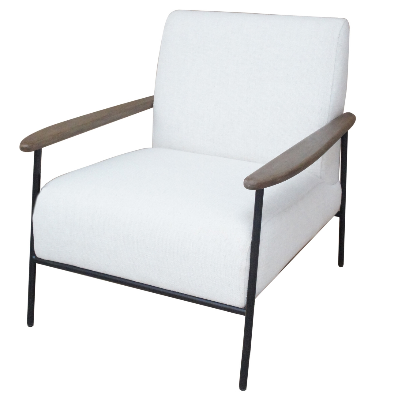 Foundry Pale Grey Upholstered Armchair With Wooden Arm And Steel Frame thumbnail