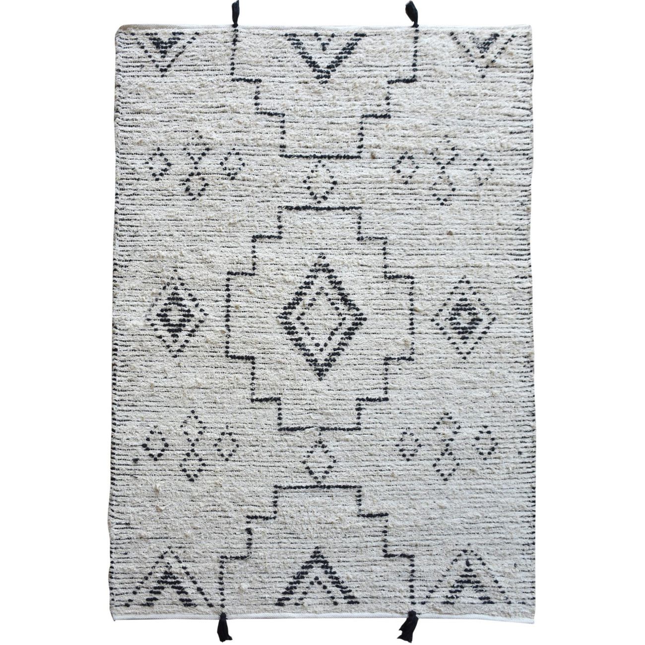 Agnez Hand Woven Pit Loom Ivory & Charcoal Pattern 160x230cm Cotton Rug thumbnail