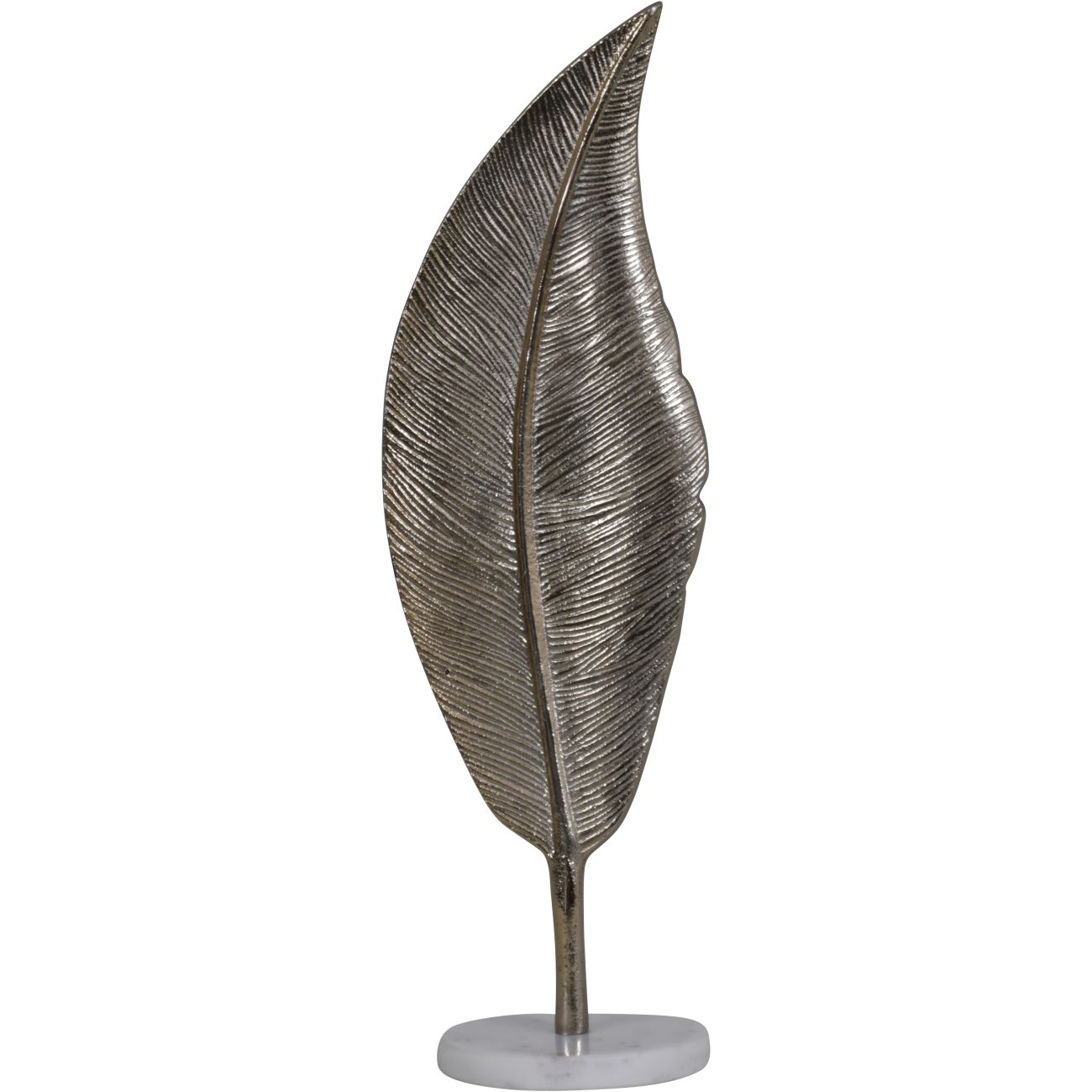 Savoy Champagne Gold Aluminium Feather Sculpture on White Marble Base thumbnail