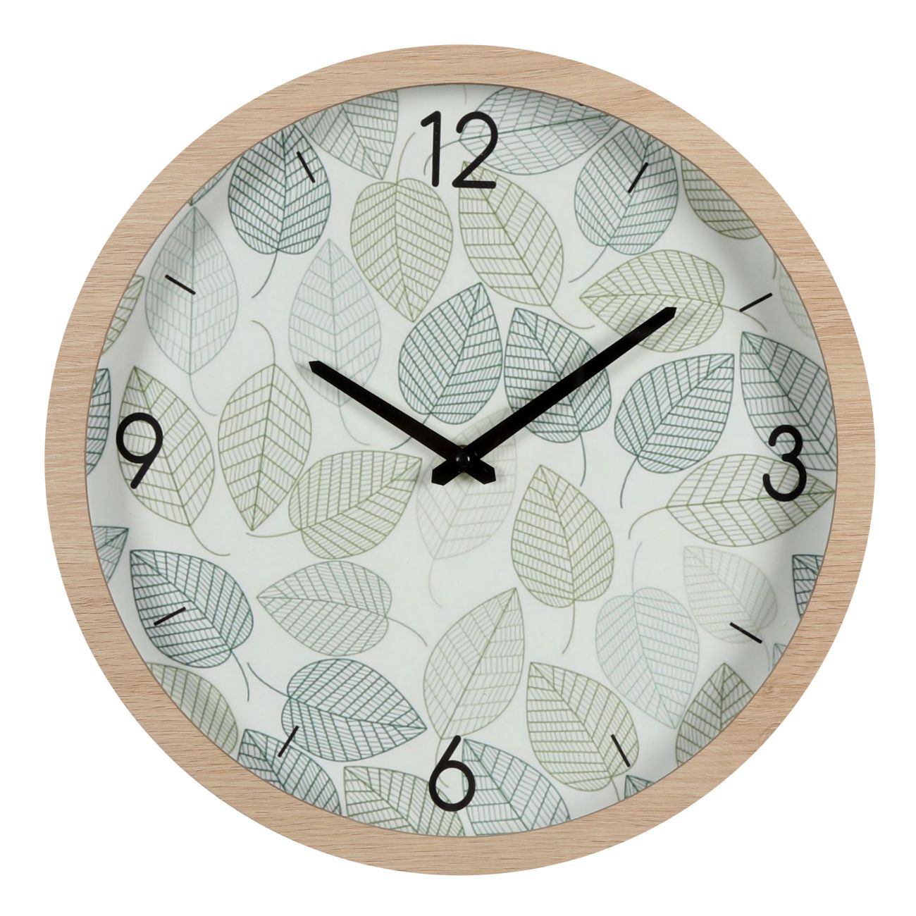 July Promo - Leaves Print Wall Clock 50cm diameter in Wood Vaneer Frame thumbnail