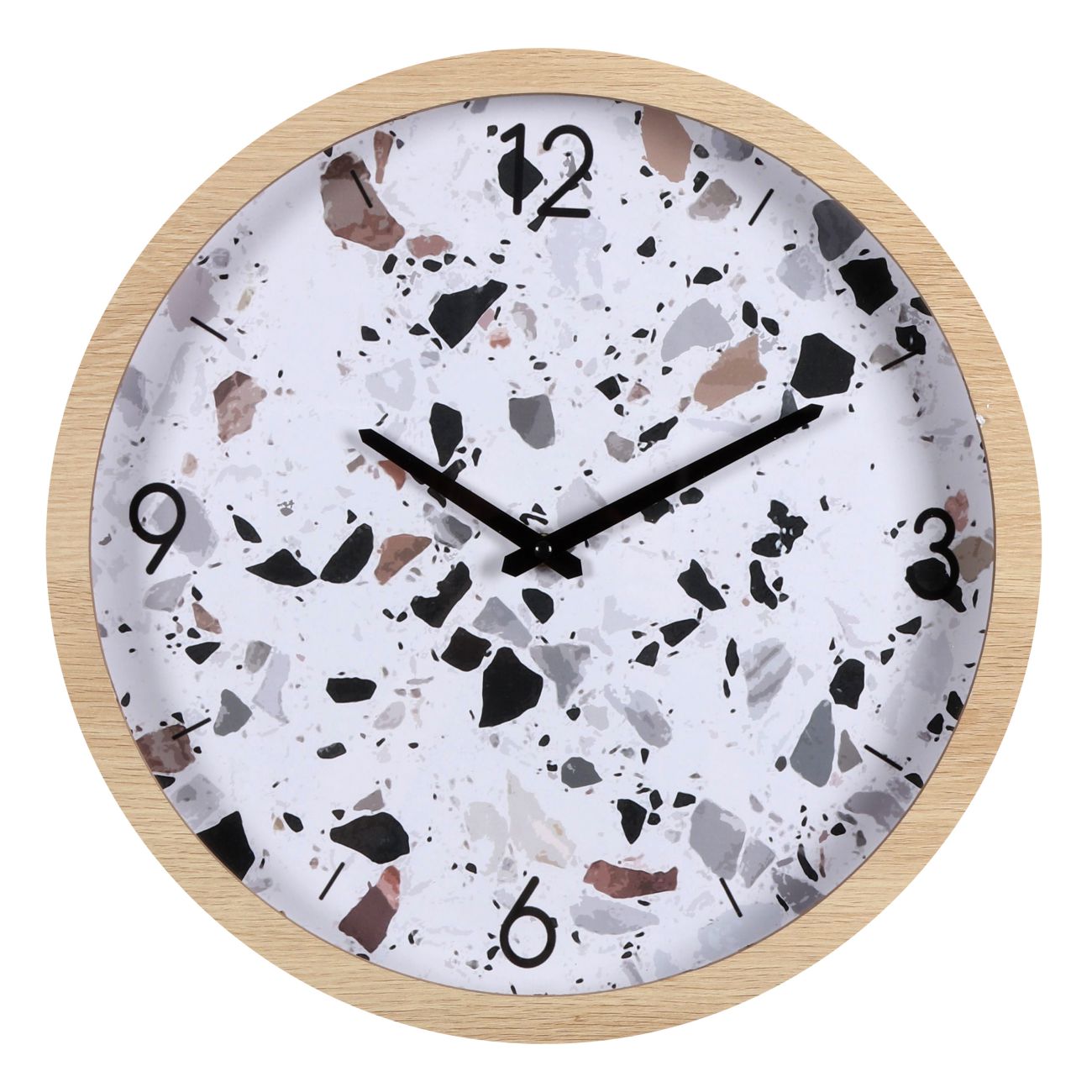 July Promo - Terrazzo Chips Print Wall Clock 50cm diameter in Wood Vaneer Frame thumbnail