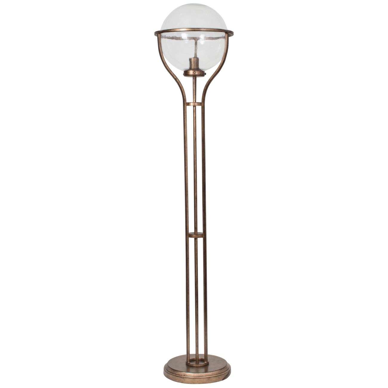 Jupiter Globe Standard Lamp Champagne Finish Hammerd Clr Glass E27 60W thumbnail