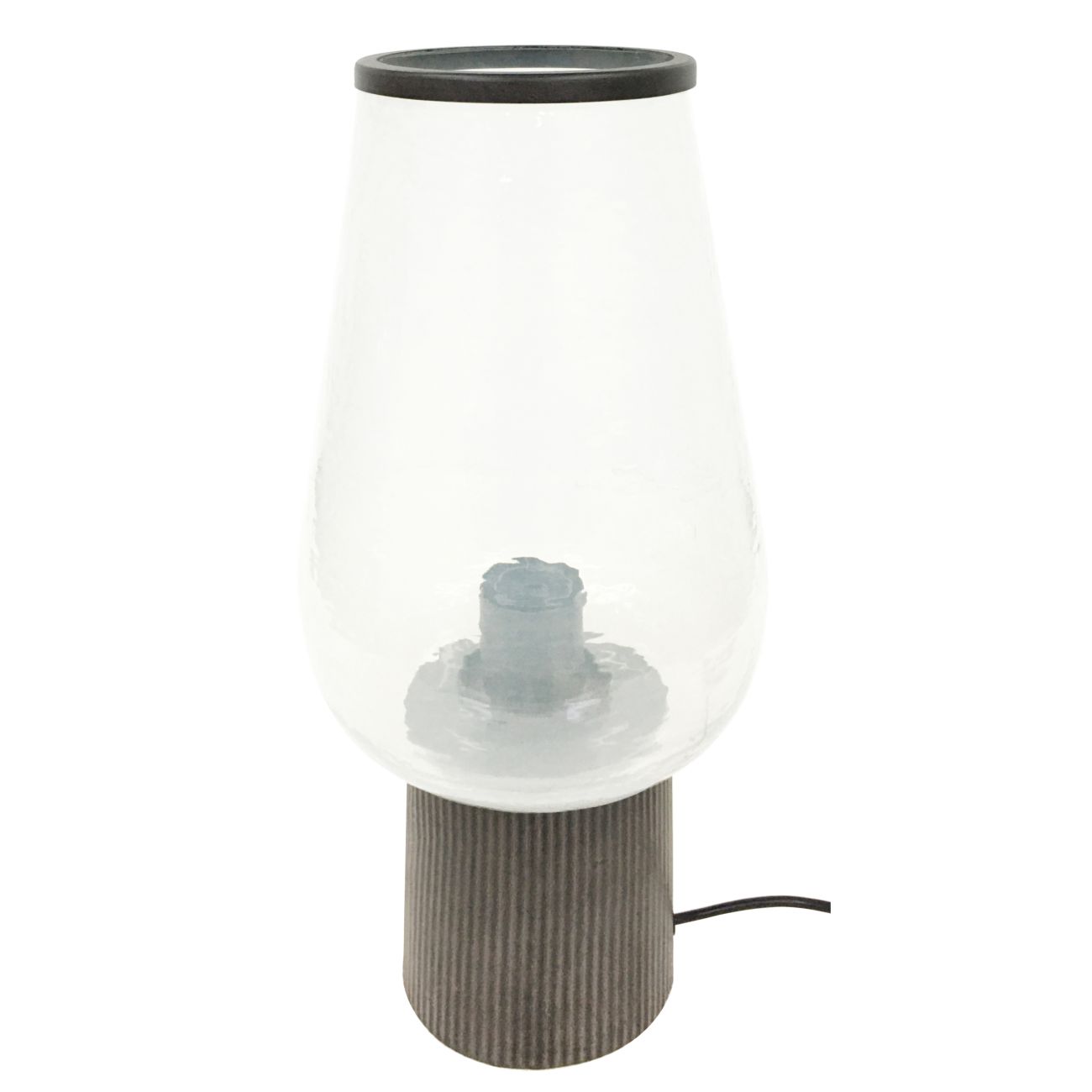 Organic Tulip Table Lamp Oak Wood Finish Hammered Clear Glass Flute E27 60W thumbnail