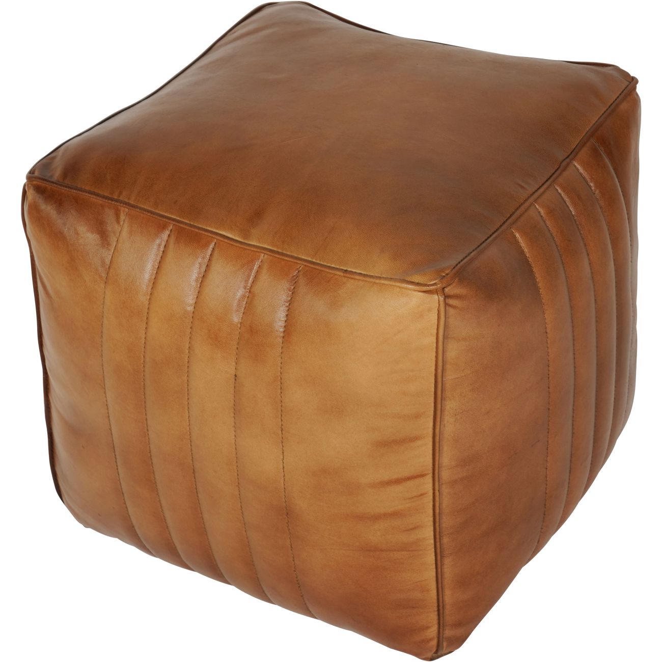 Cube Leather Pouffe in Cognac Libra Interiors