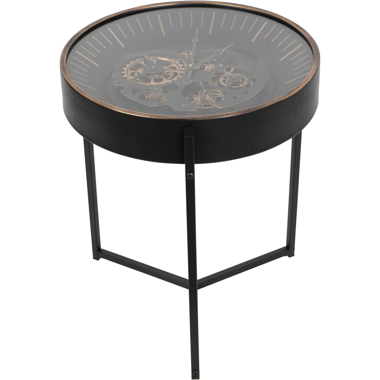 Palladium Side Table Clock with Moving Cogs Black Gold