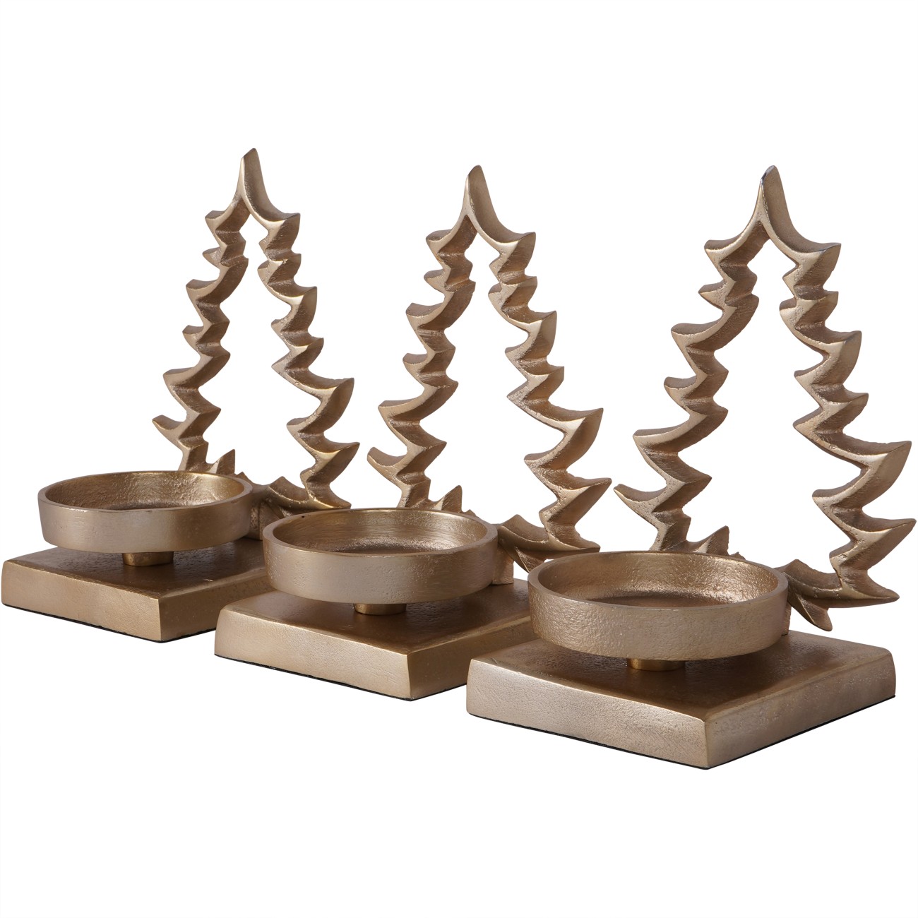 Laura Ashley Set of 3 Festive Aluminium Xmas Tree Gold Tealight Holders