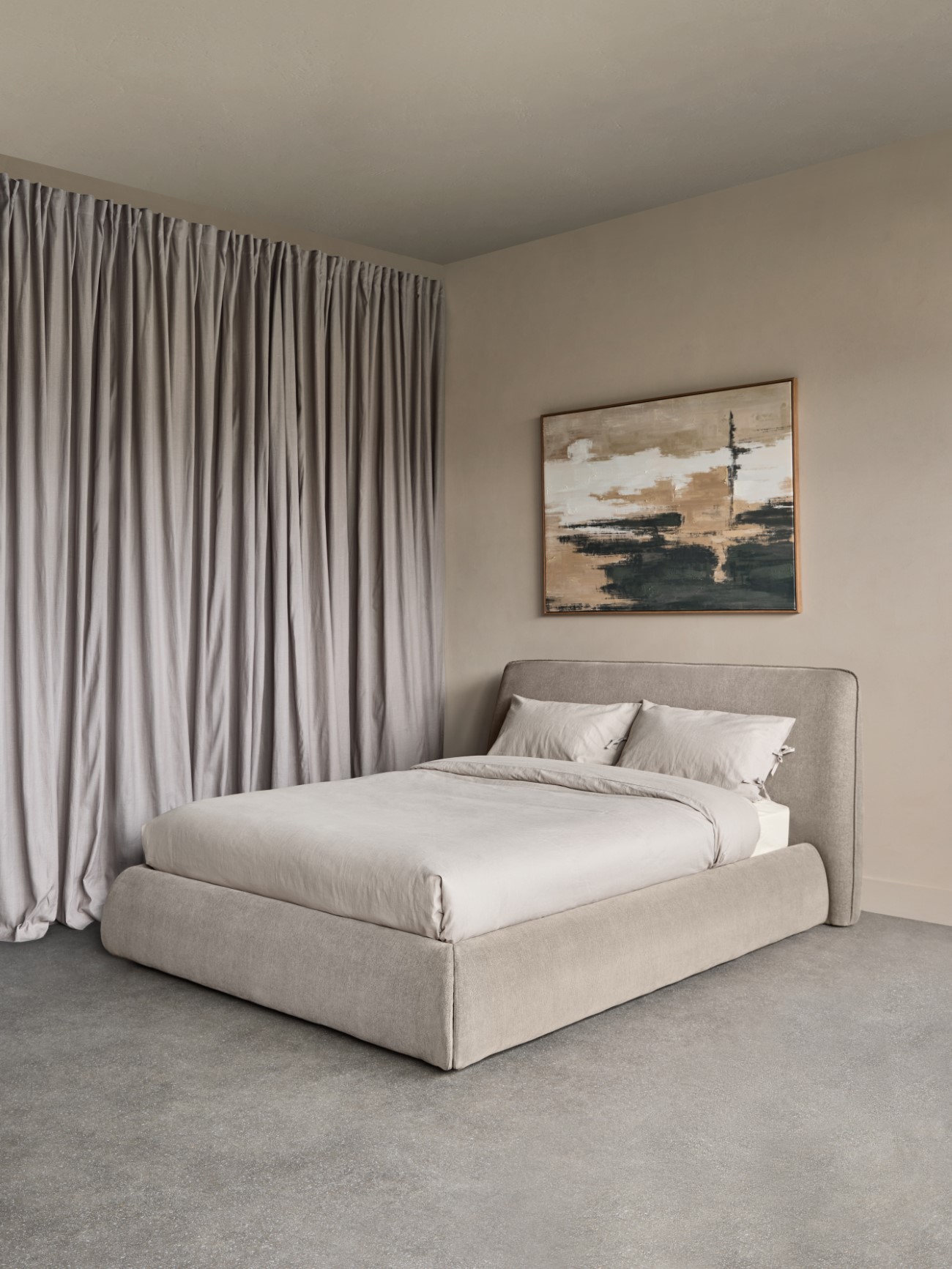 Darley Upholstered 5′ King Sized bed frame in Soft Beige hover image