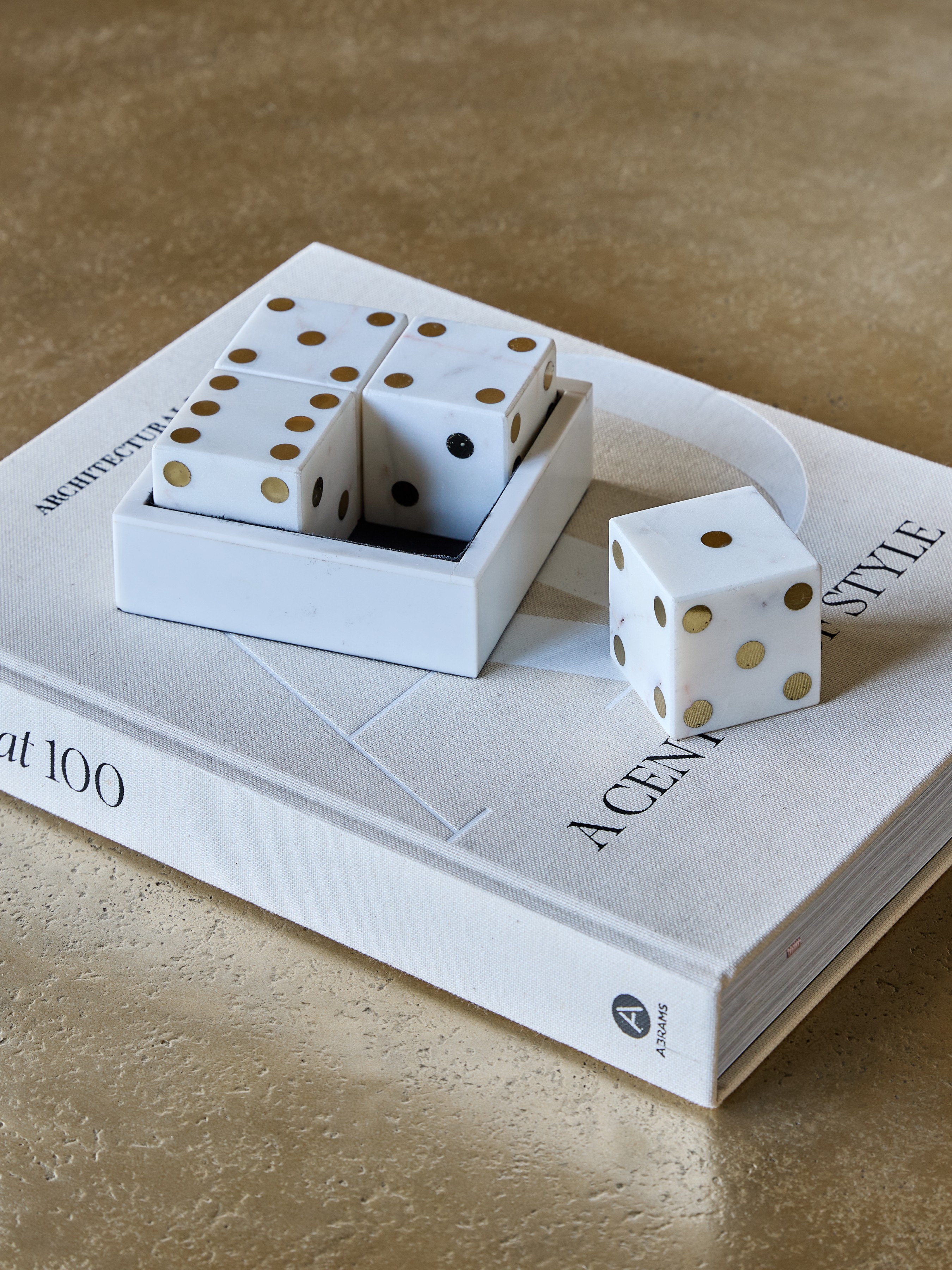 Harris Antique Brass and White Marble Dice Set hover image