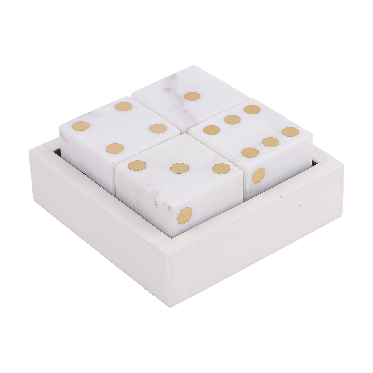 Harris Antique Brass and White Marble Dice Set