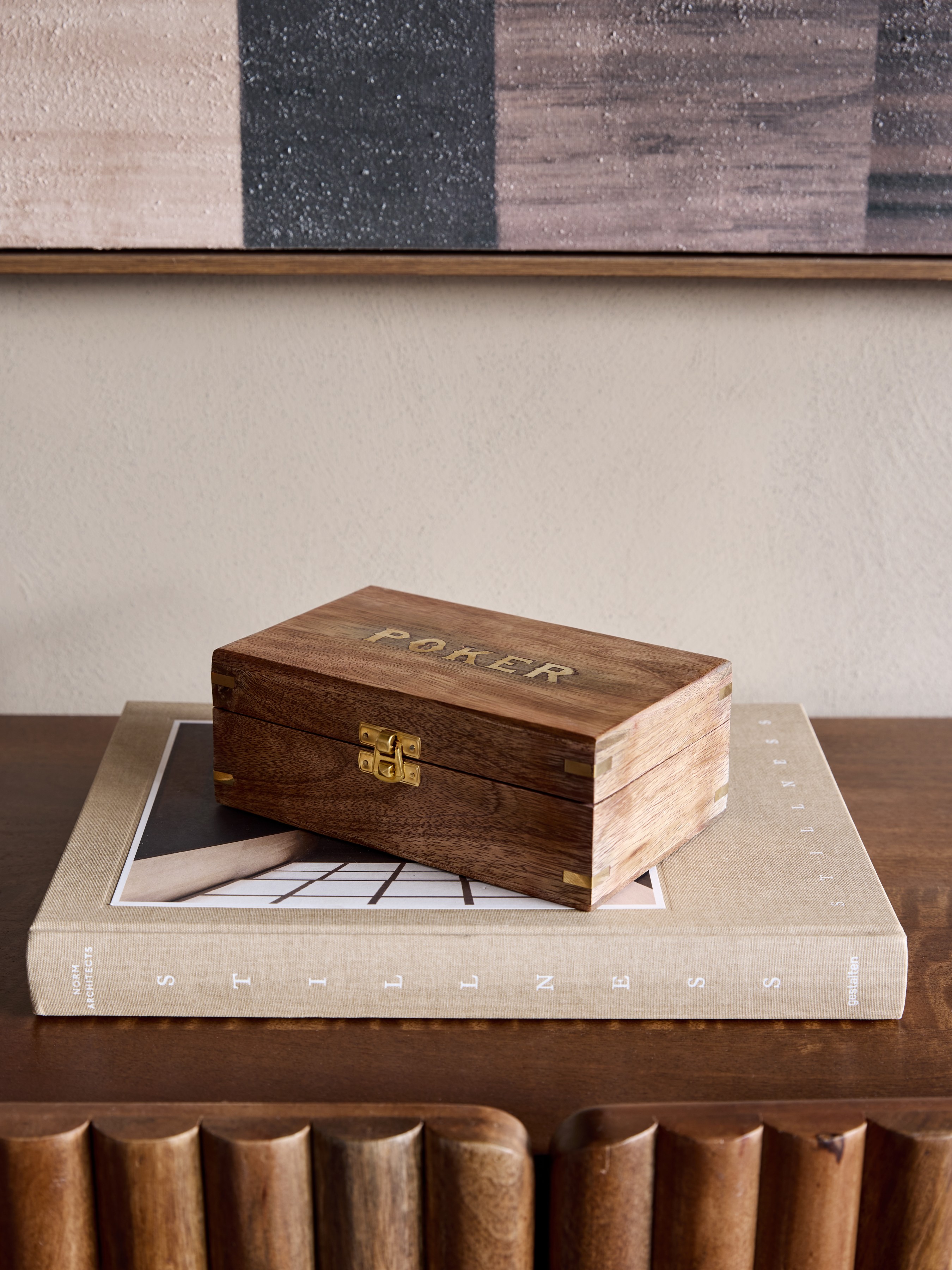 Pryce Mango Wood Poker Box with cards hover image