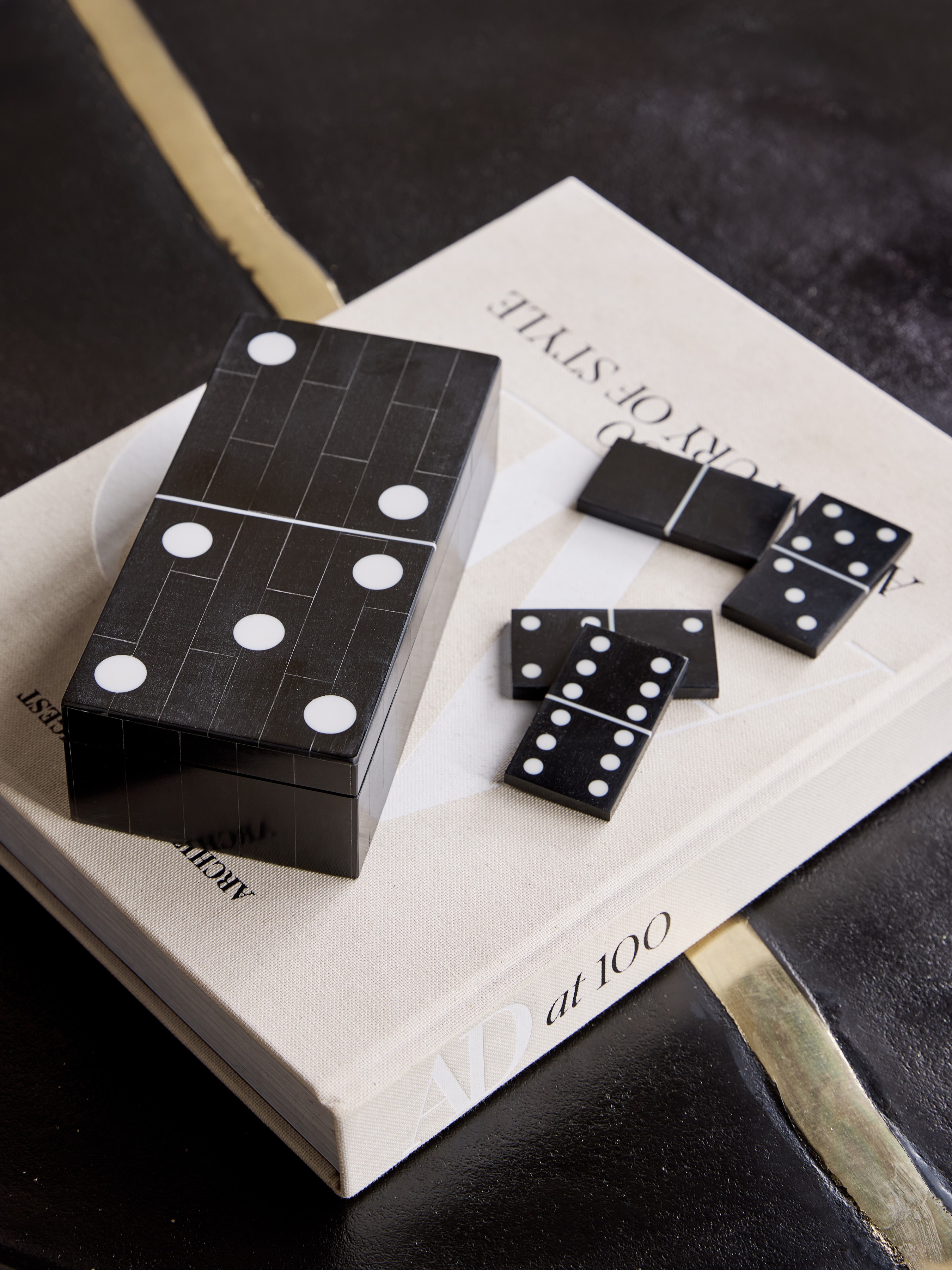 Chollerford Black Inlay Dominoes Box hover image