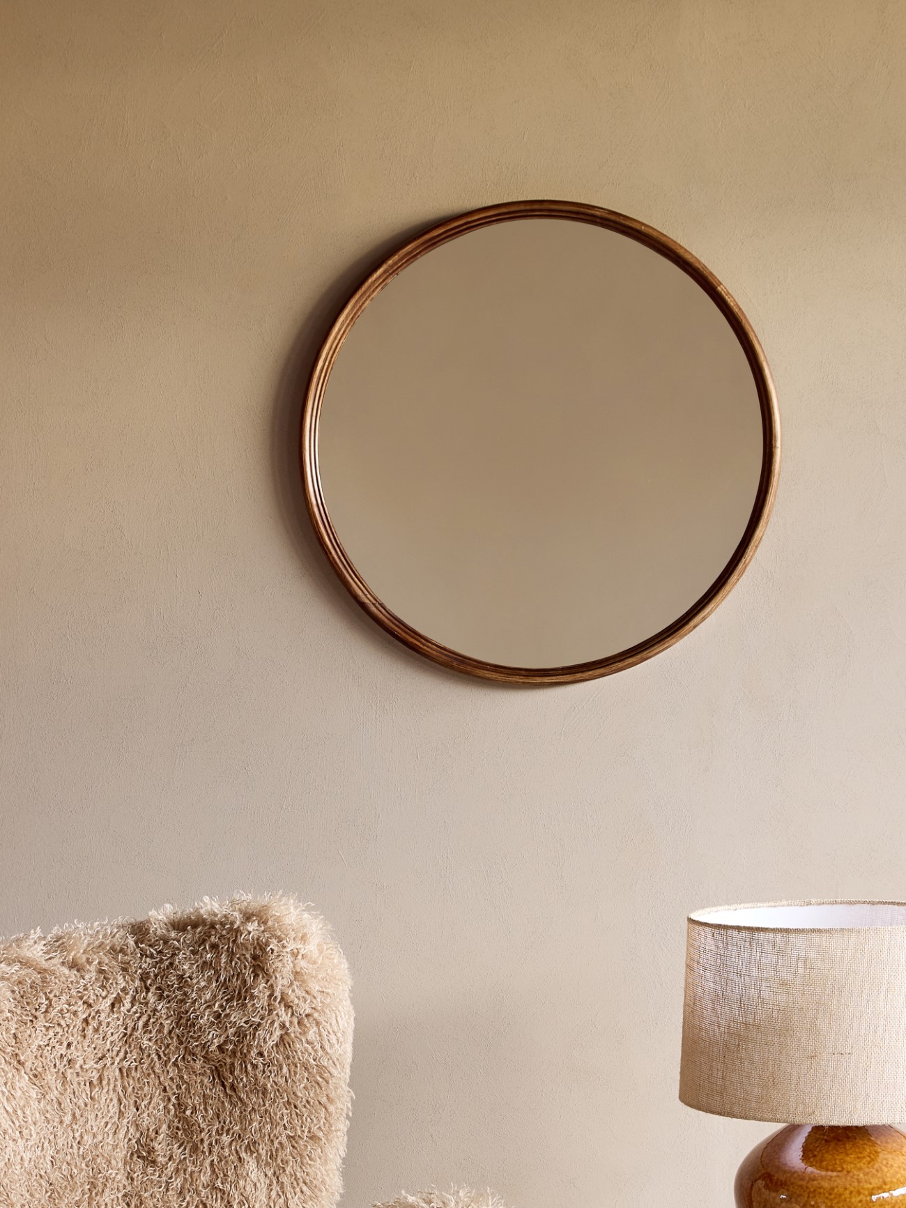 Tilburg Round Wood Mirror Brown 80cm hover image