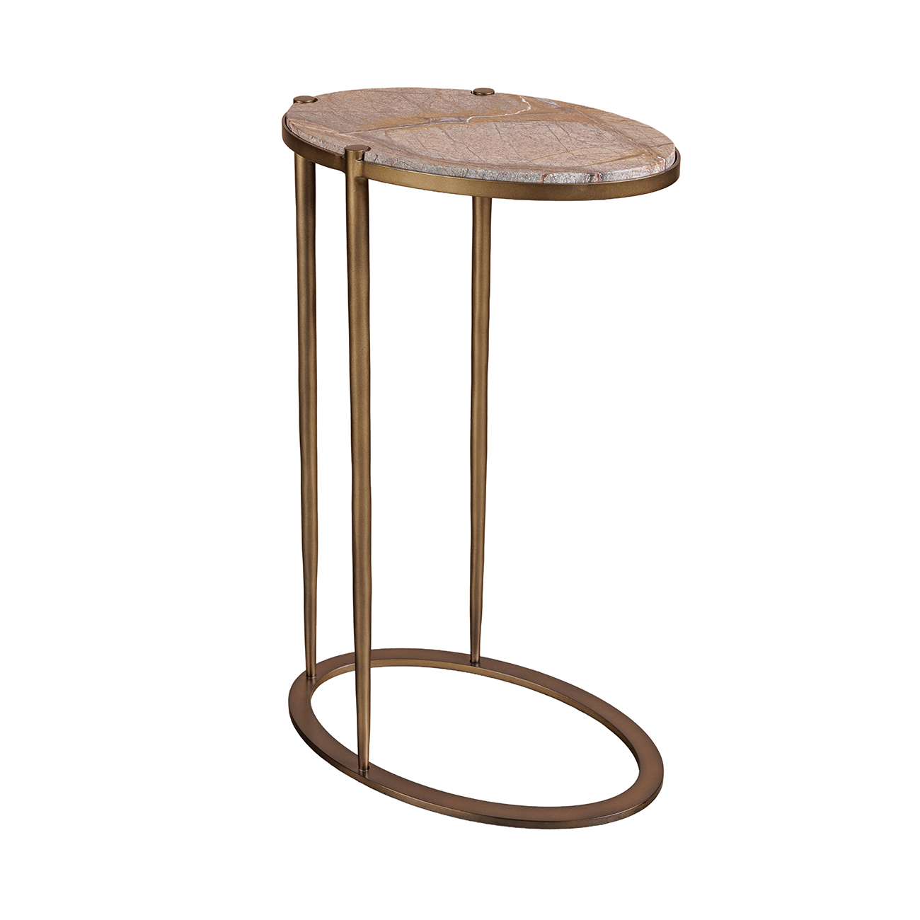Iota Oval Accent Table Forest Brown Marble Smoked Gold Frame