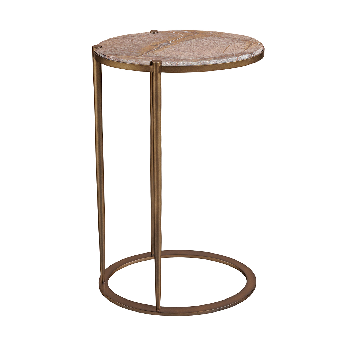 Iota Oval Accent Table Forest Brown Marble Smoked Gold Frame