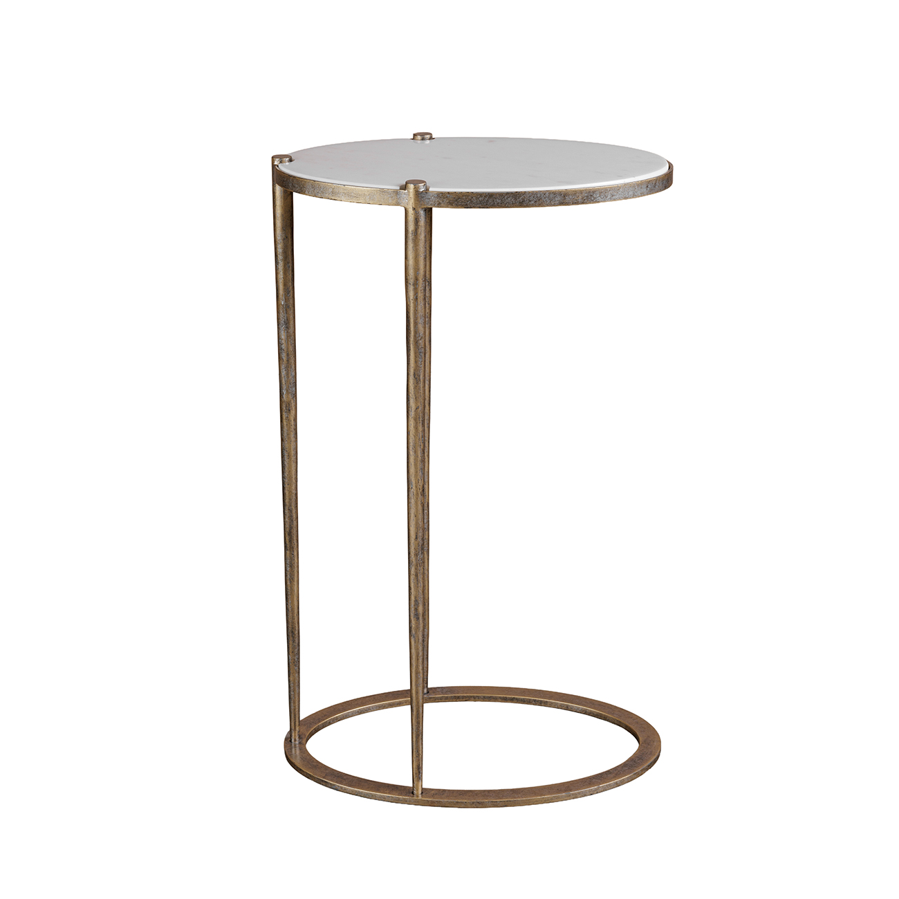 Iota Oval Accent Table White Banswara Marble Aged Champagne