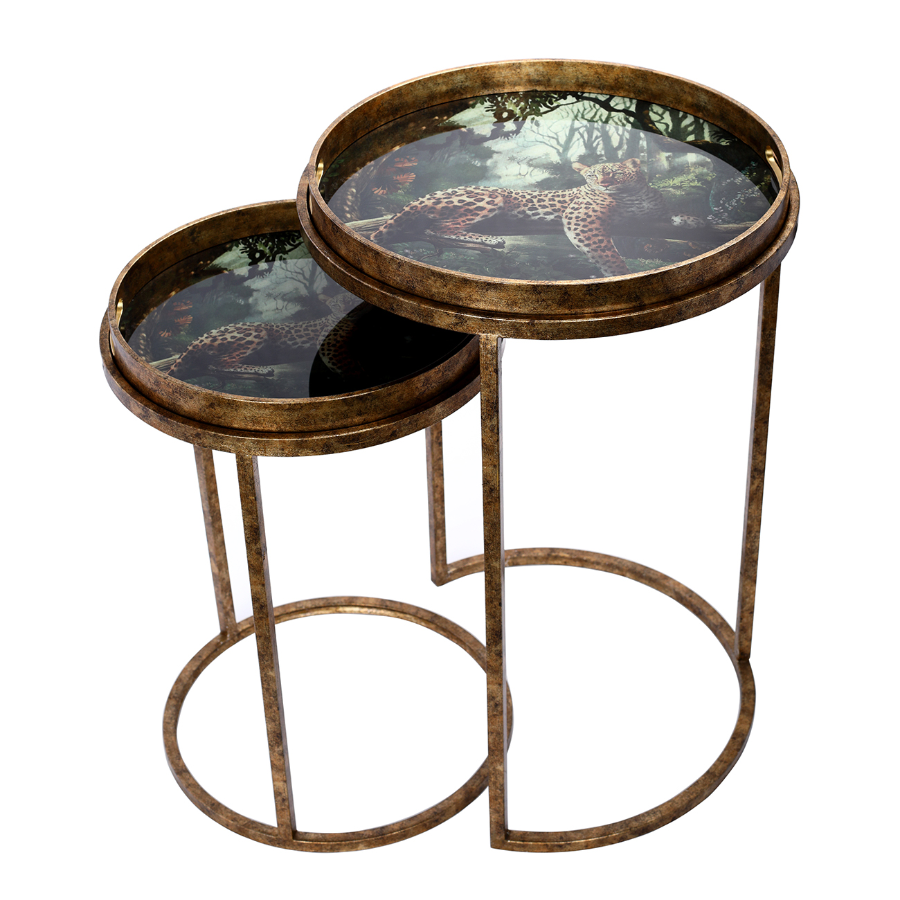 Lounging Leopard Set Of 2 Side Tray Tables
