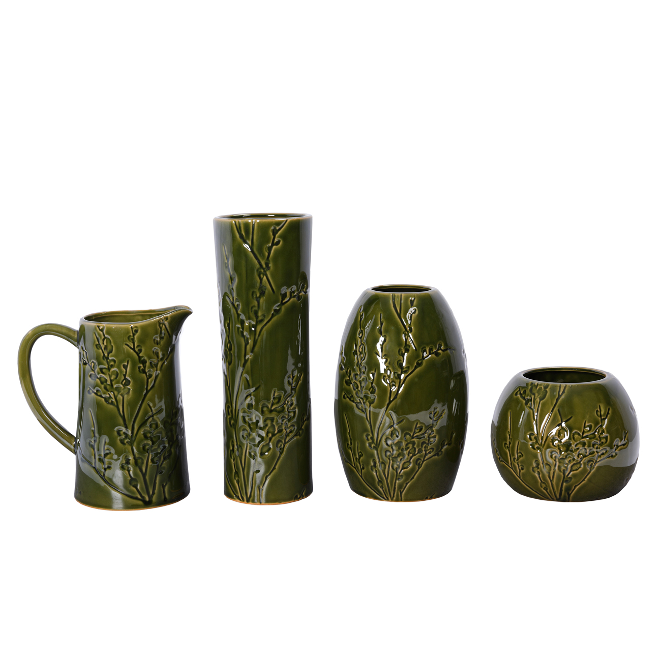 *Laura Ashley Tall Green Reactive Glaze Pussy Willow Vase hover image