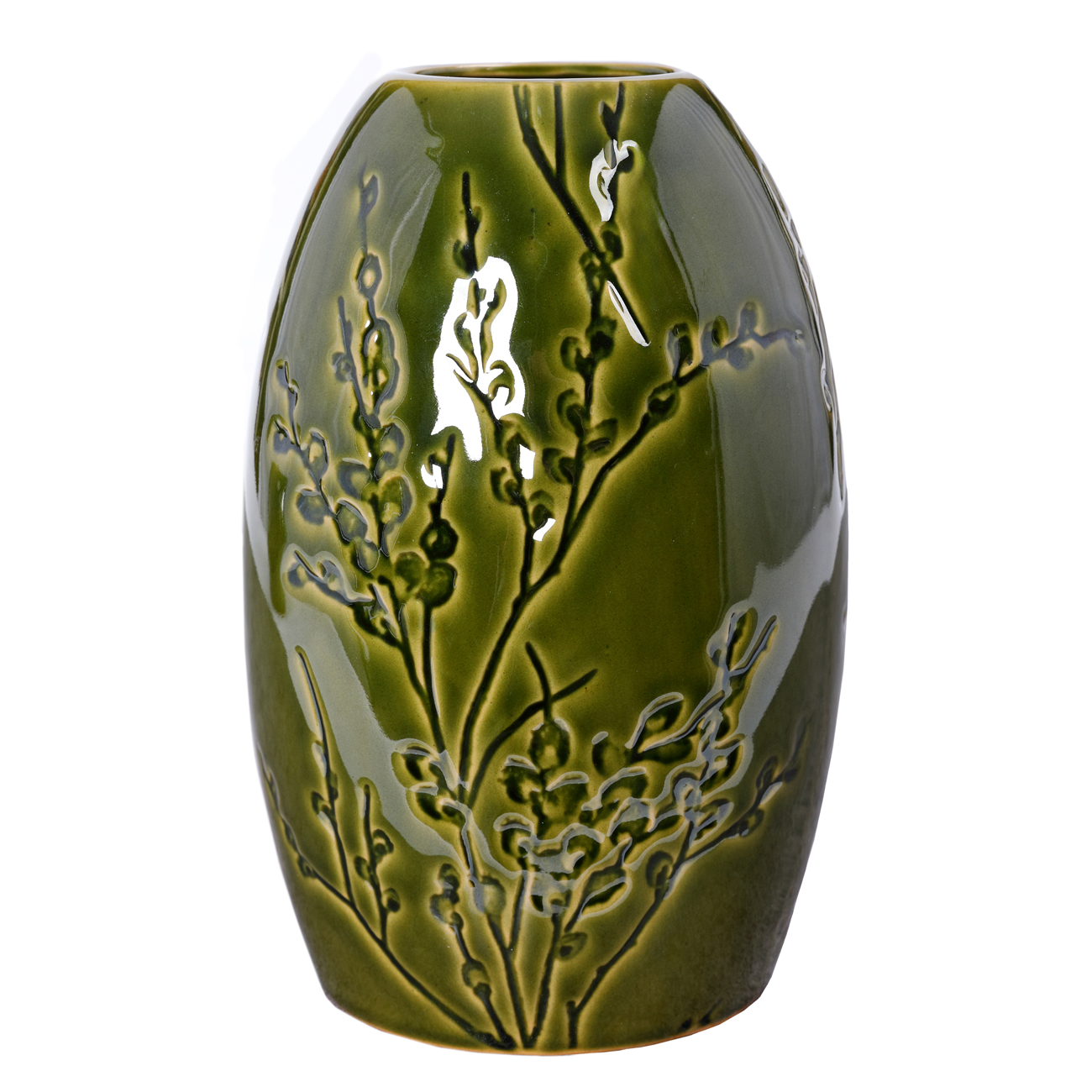Laura Ashley Large Green Reactive Glaze Pussy Willow Vase hover image