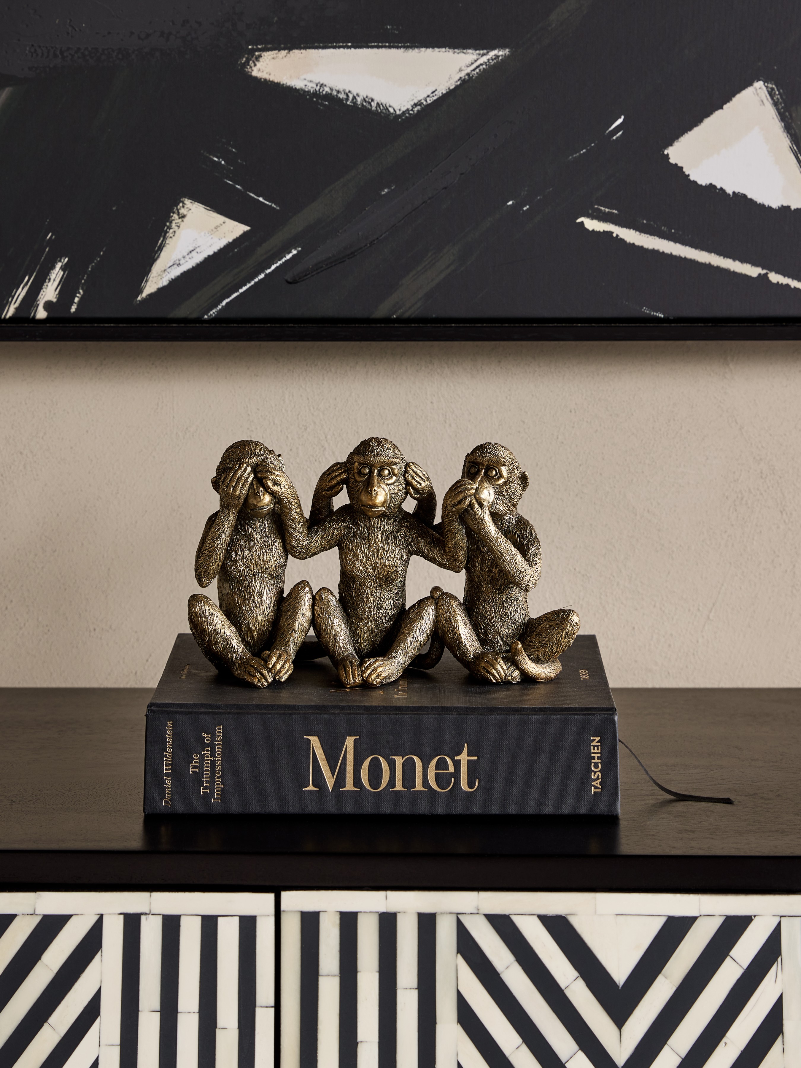 Three Wise Monkeys Antique Gold hover image