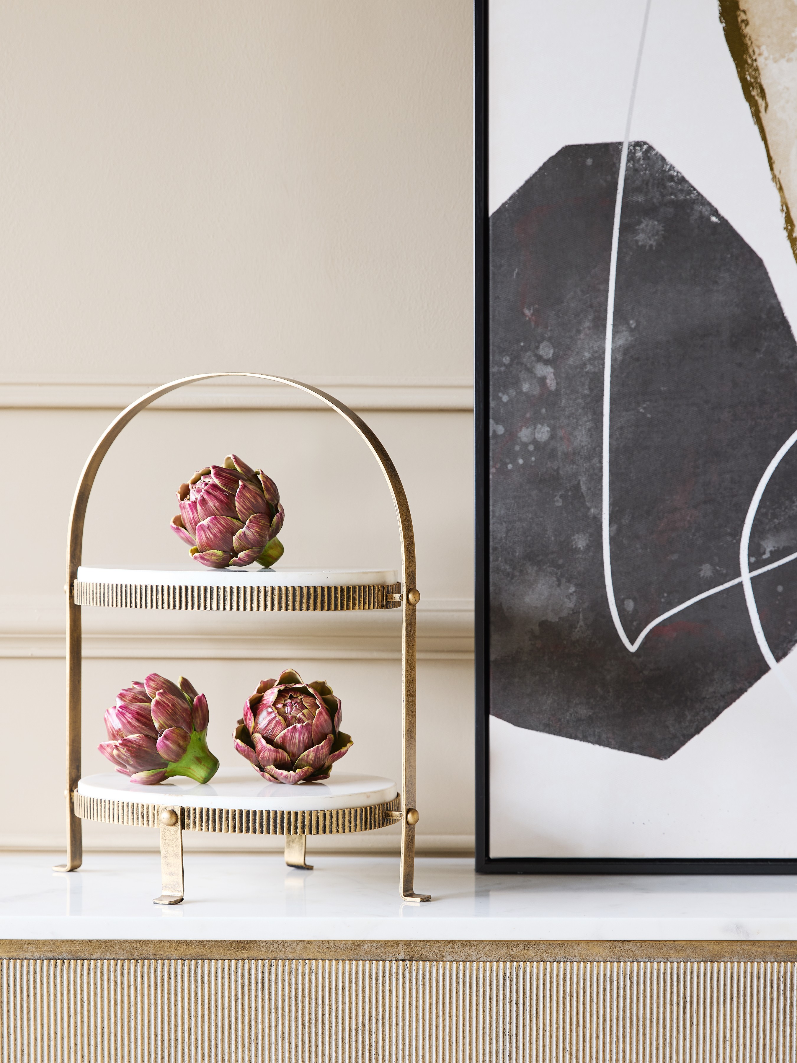 Belvedere Aged Gold Oval Two Tiered Stand hover image