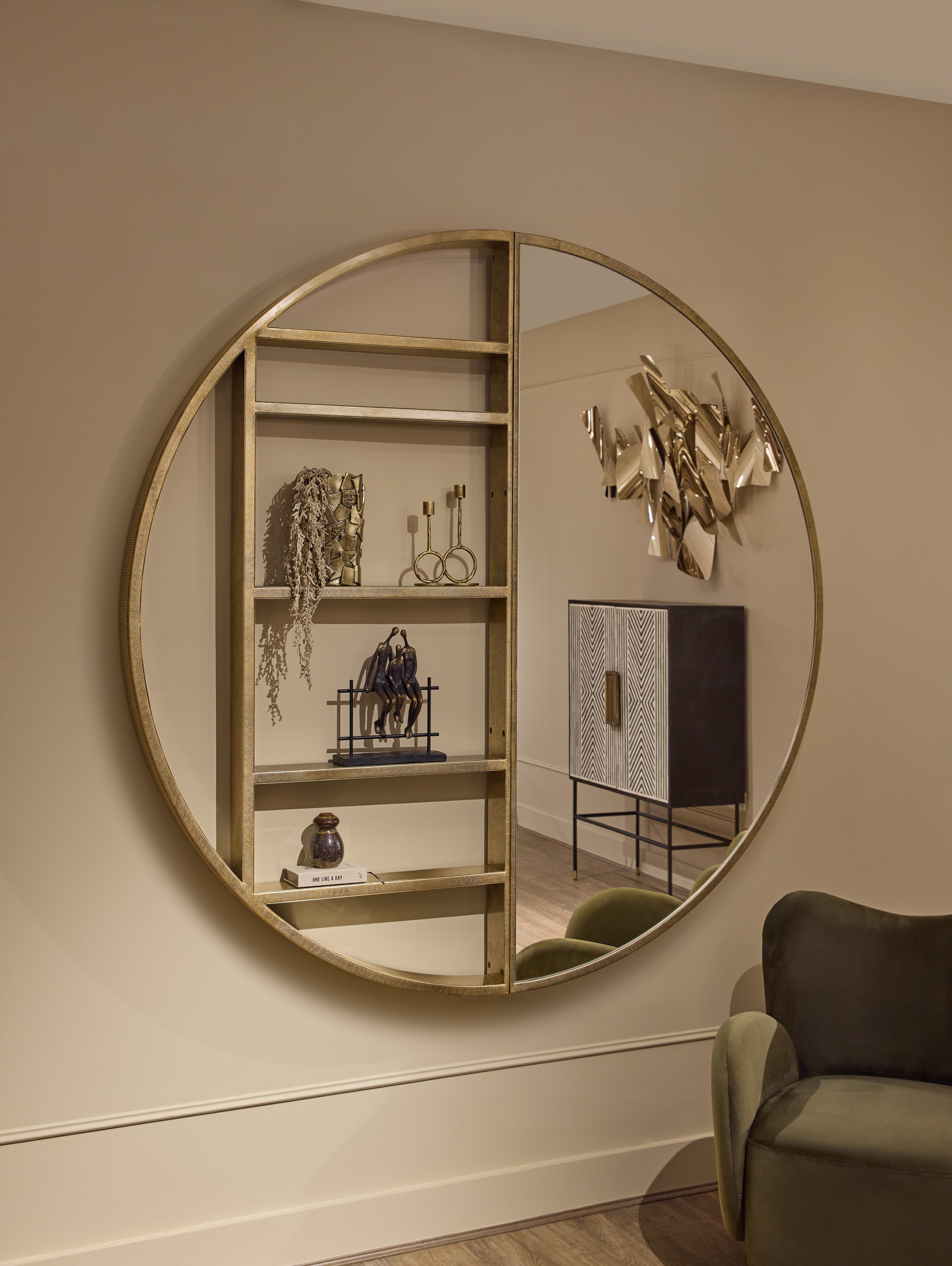 Belvedere Aged Gold Shelving Mirror Large hover image