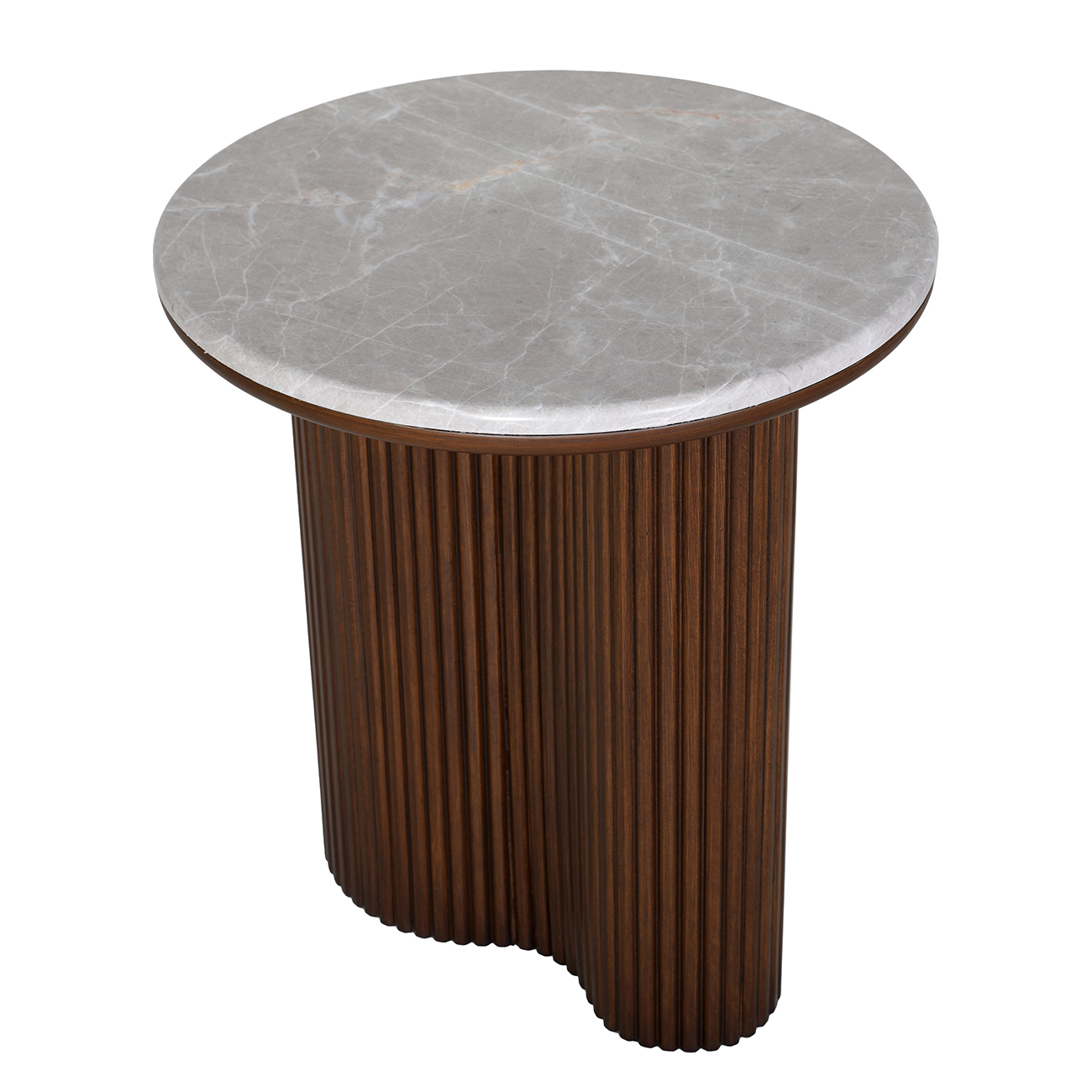 Whitwell Marble Top Fluted Wood Side Table 55cm