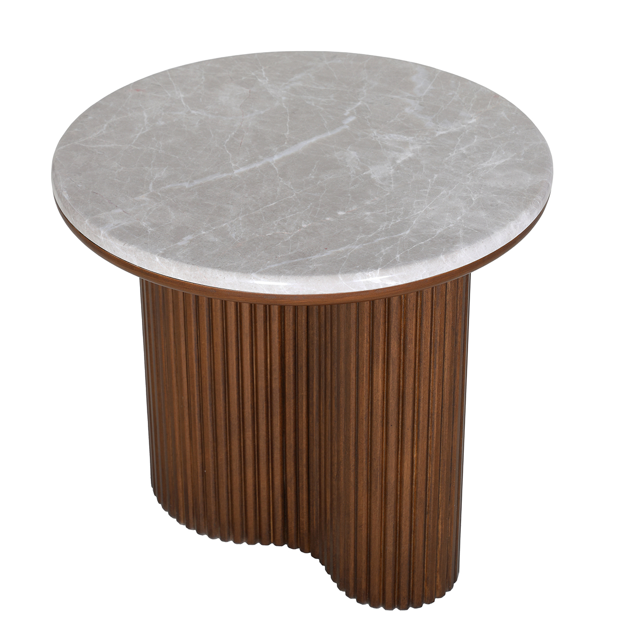 Whitwell Marble Top Fluted Wood Side Table 45cm