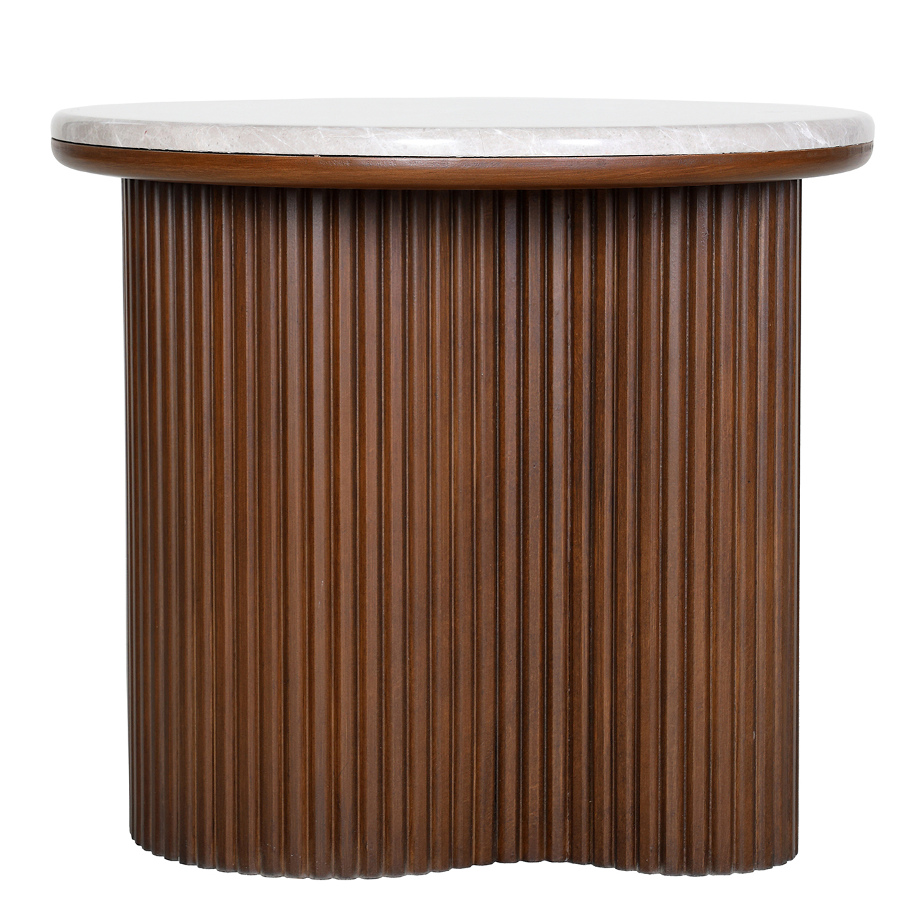 Whitwell Marble Top Fluted Wood Side Table 45cm hover image