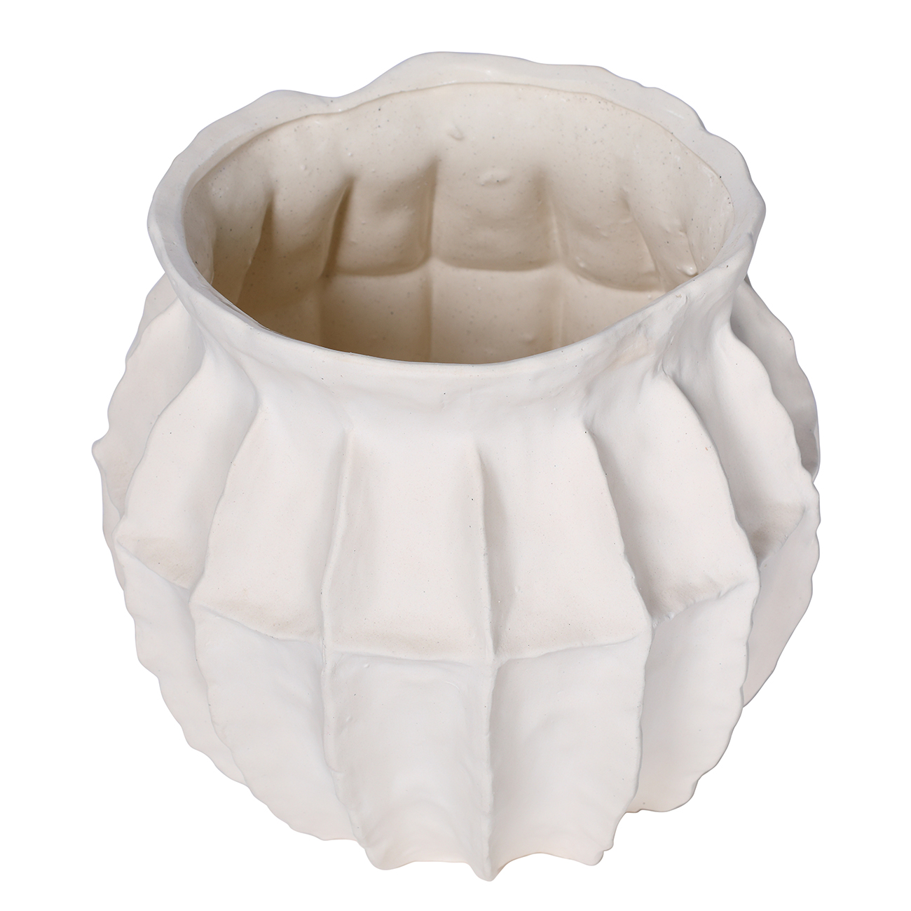Kova White Ceramic Ribbed Squat Vase Large