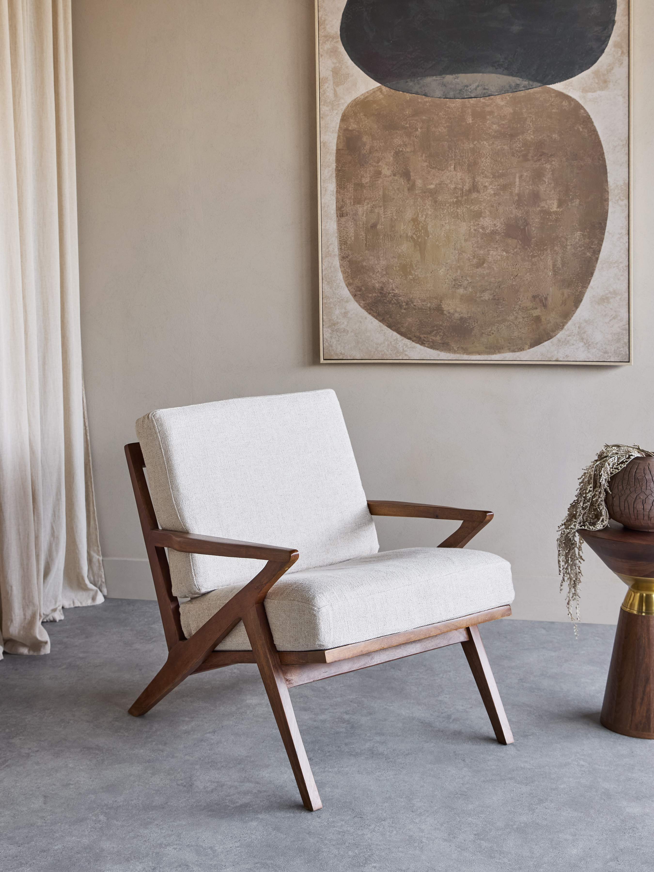 Atherton Wooden Natural Upholstered Armchair