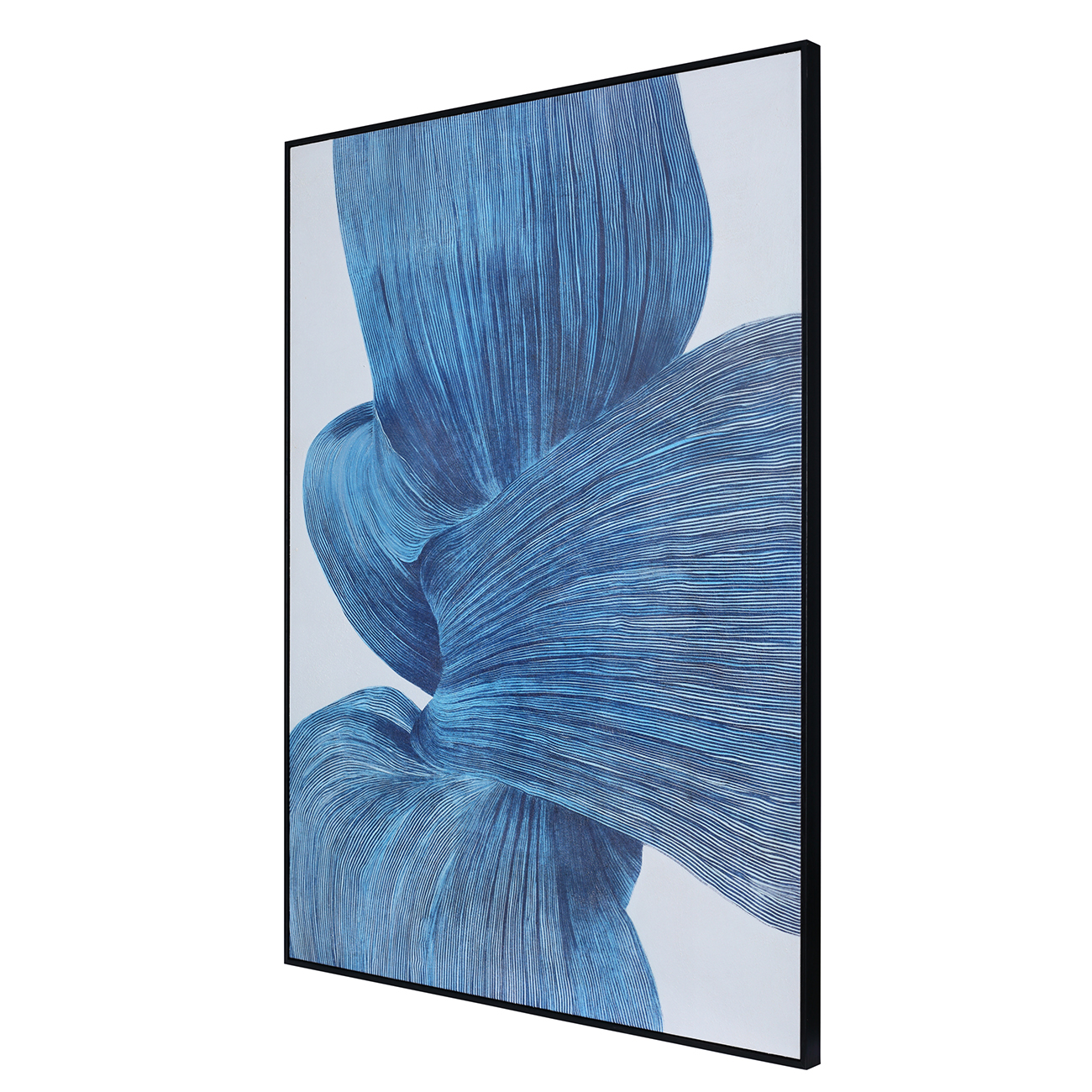 Indigo Flow – Form Textured Framed Canvas Wall Art 100x140cm