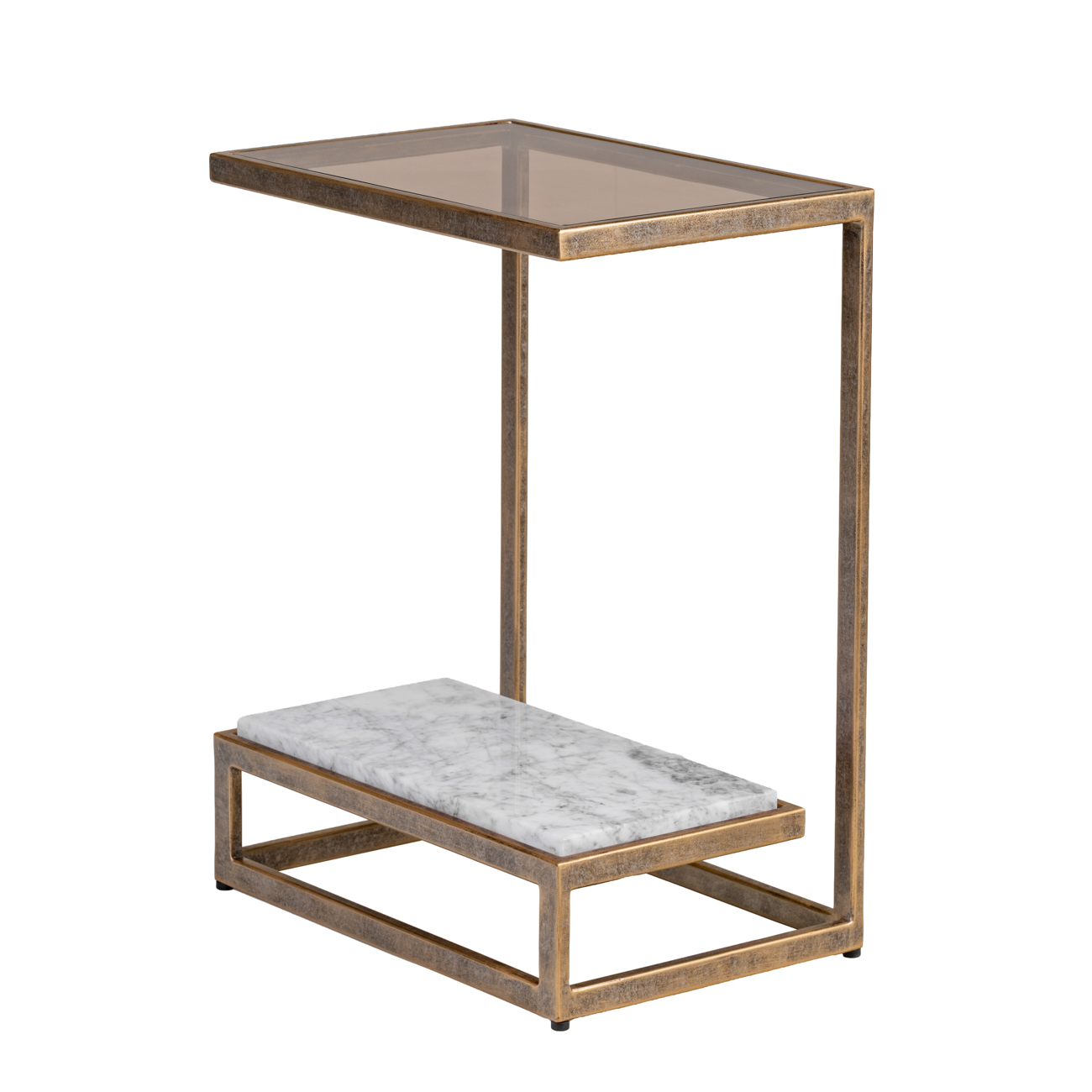 Alicia Two Tier Smoked Glass & Marble Side Table
