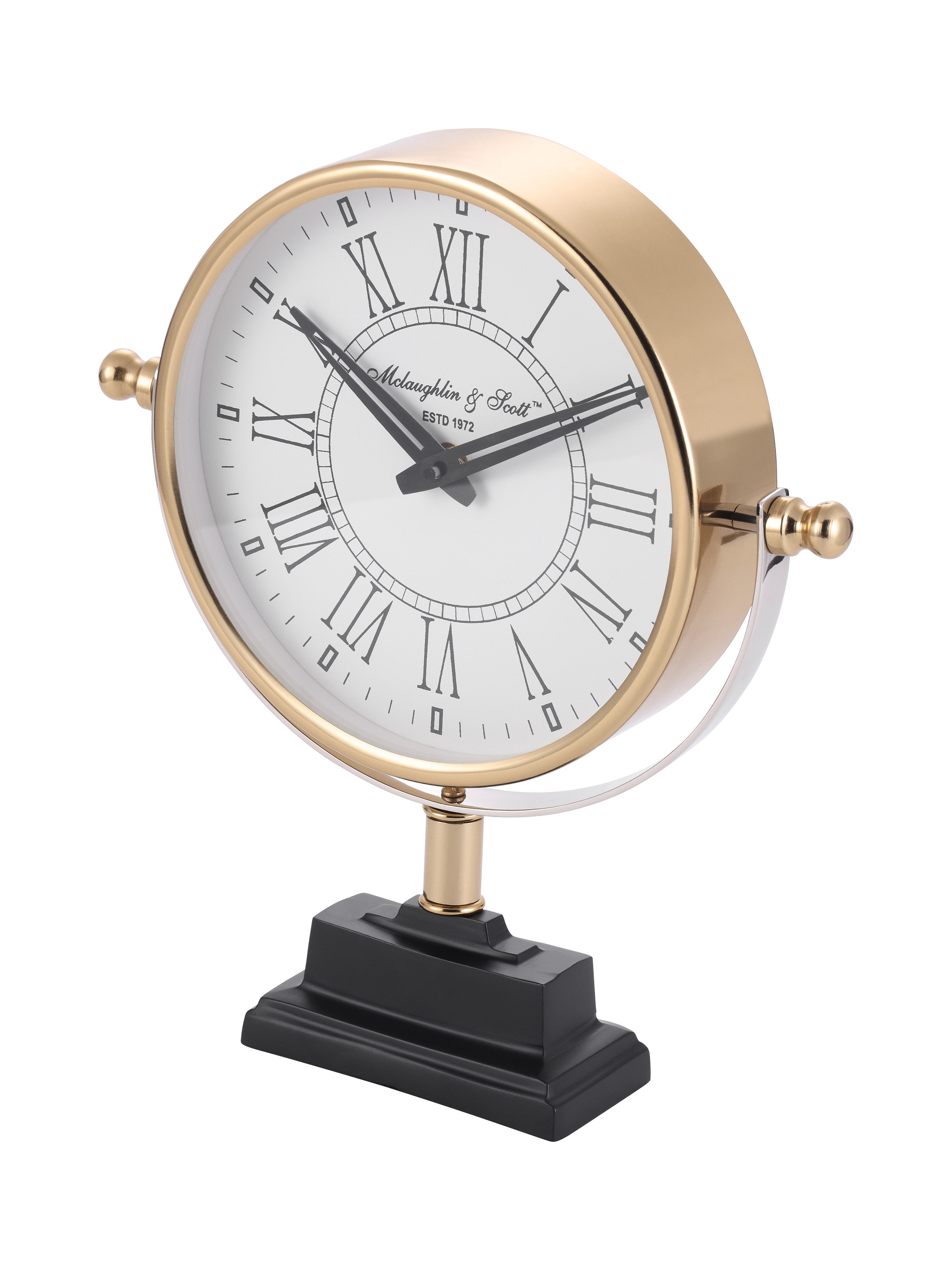 Raventon Gold Pivot Mantel Clock with Pedestal Base