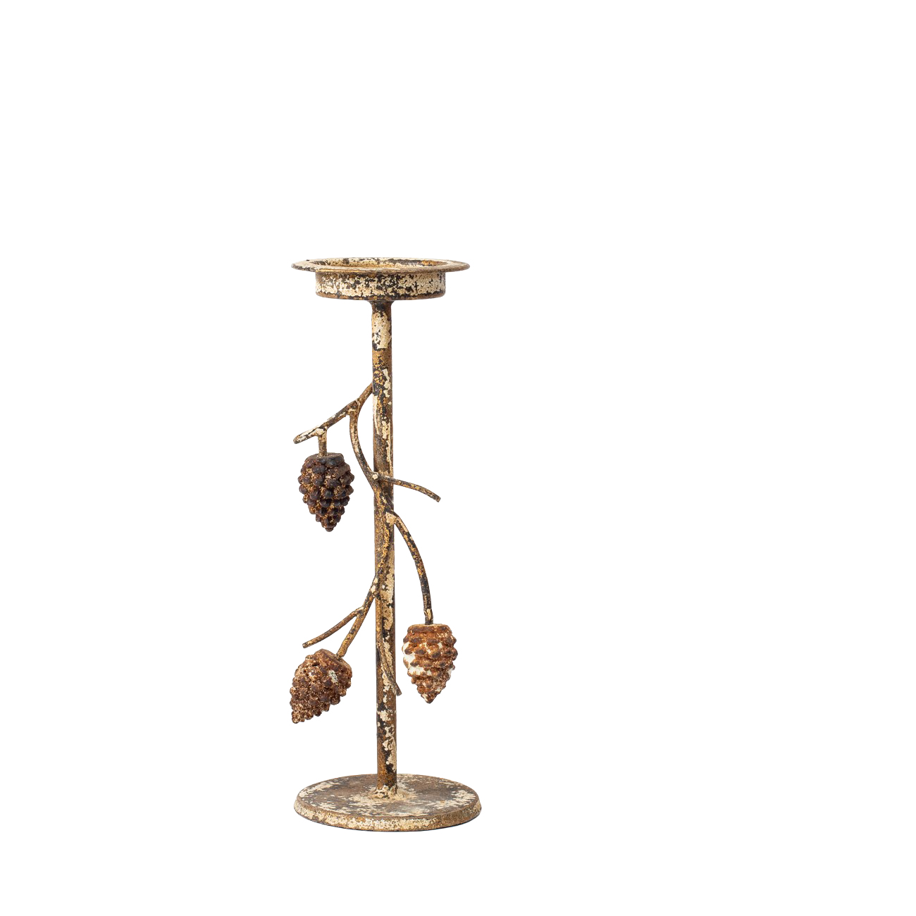 Aurelle Candle Holder with Pinecone Branches Rustic Gold Small thumbnail