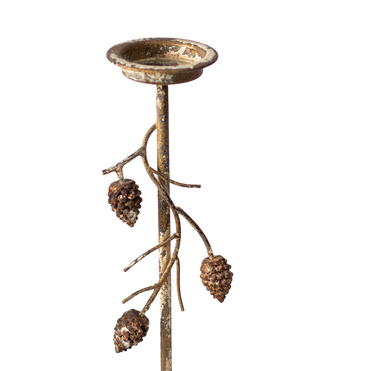Aurelle Candle Holder with Pinecone Branches Rustic Gold Large