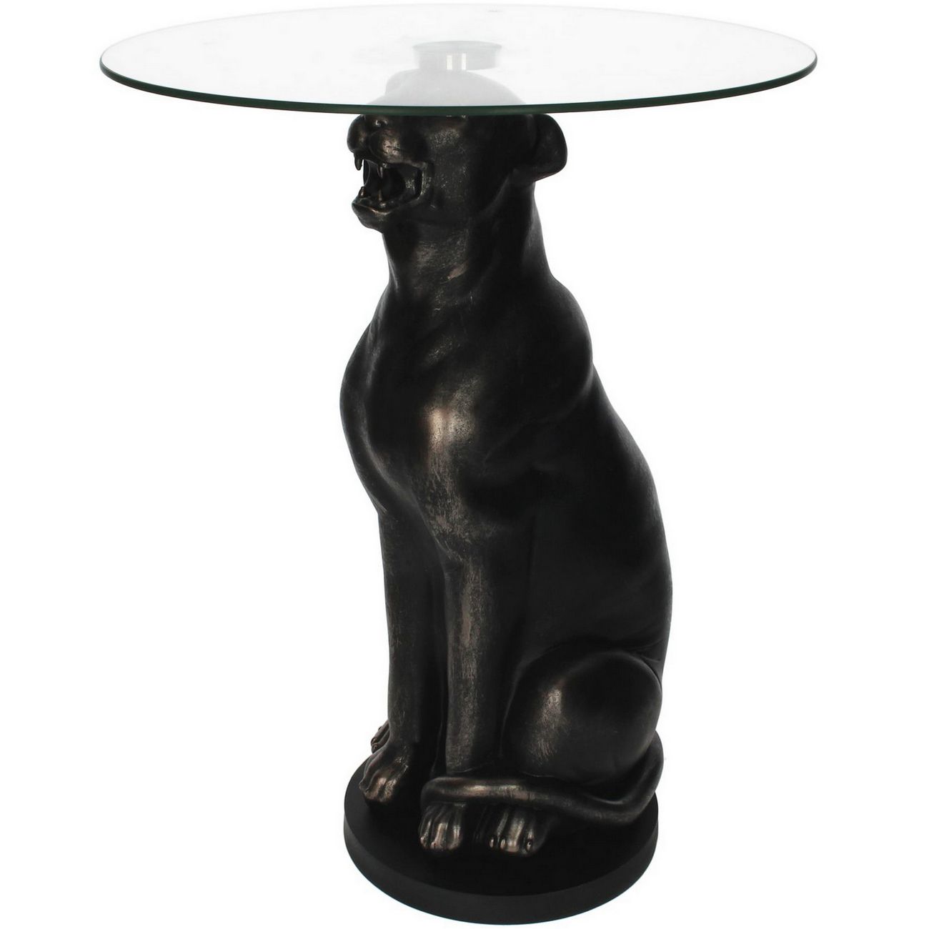 Antique Black Leopard Side Table With Glass Top thumbnail