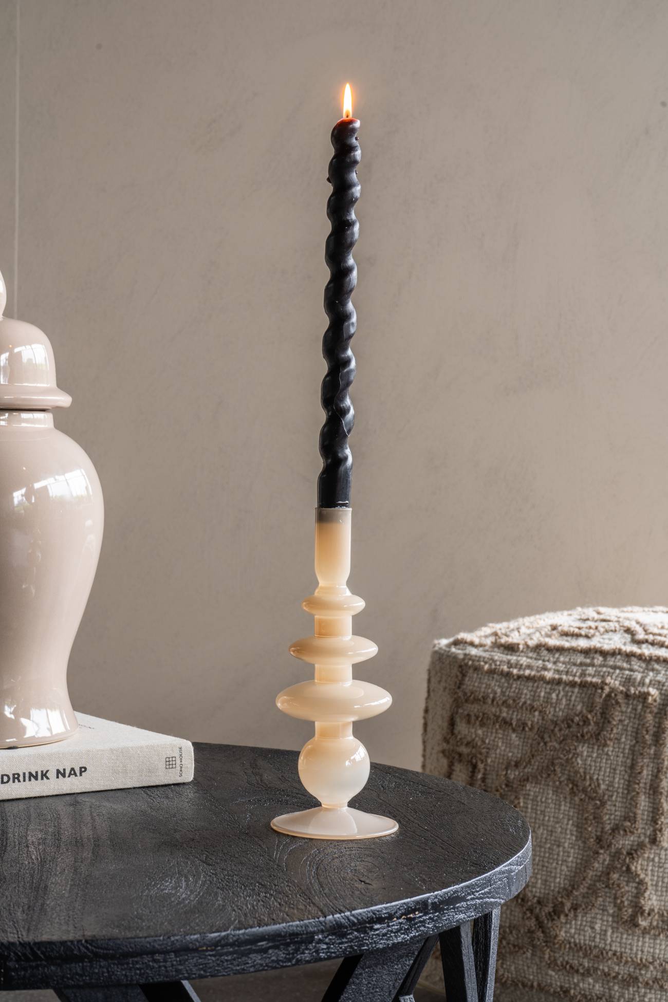 Candle Stick Glass Beige 22.5cm The Libra Company